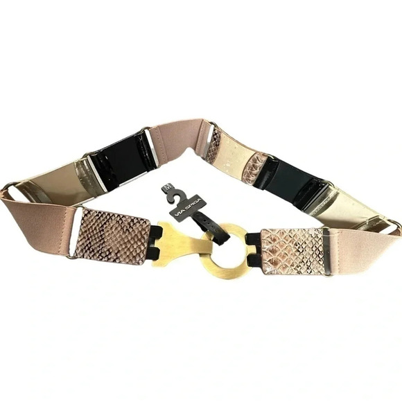 Via Spiga M‎ neutral color + snakeskin stretch belt with gold buckle - Picture 1 of 5